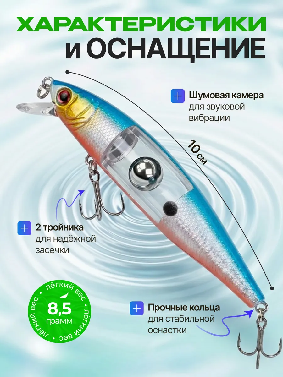 Воблеры минноу набор 5 шт 10 см 8,5 г плавающие на щуку — изображение 2